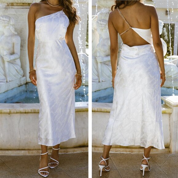 NWT Runaway Darcy Slip Dress White One-Shoulder Size 4 Bachelorette Sexy Gown